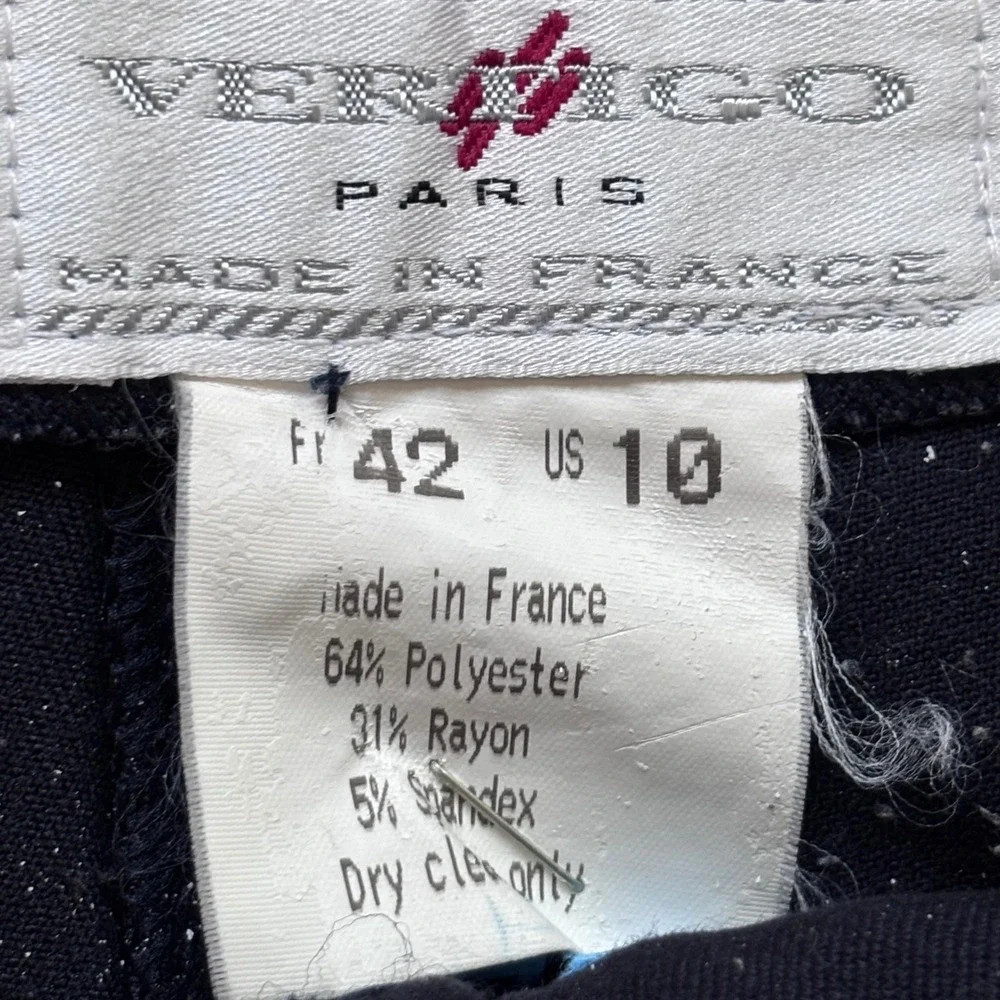 Vertigo Paris Navy Blue Flared Trousers Made in France Silver Hardware Size 10 - Picture 2 of 6